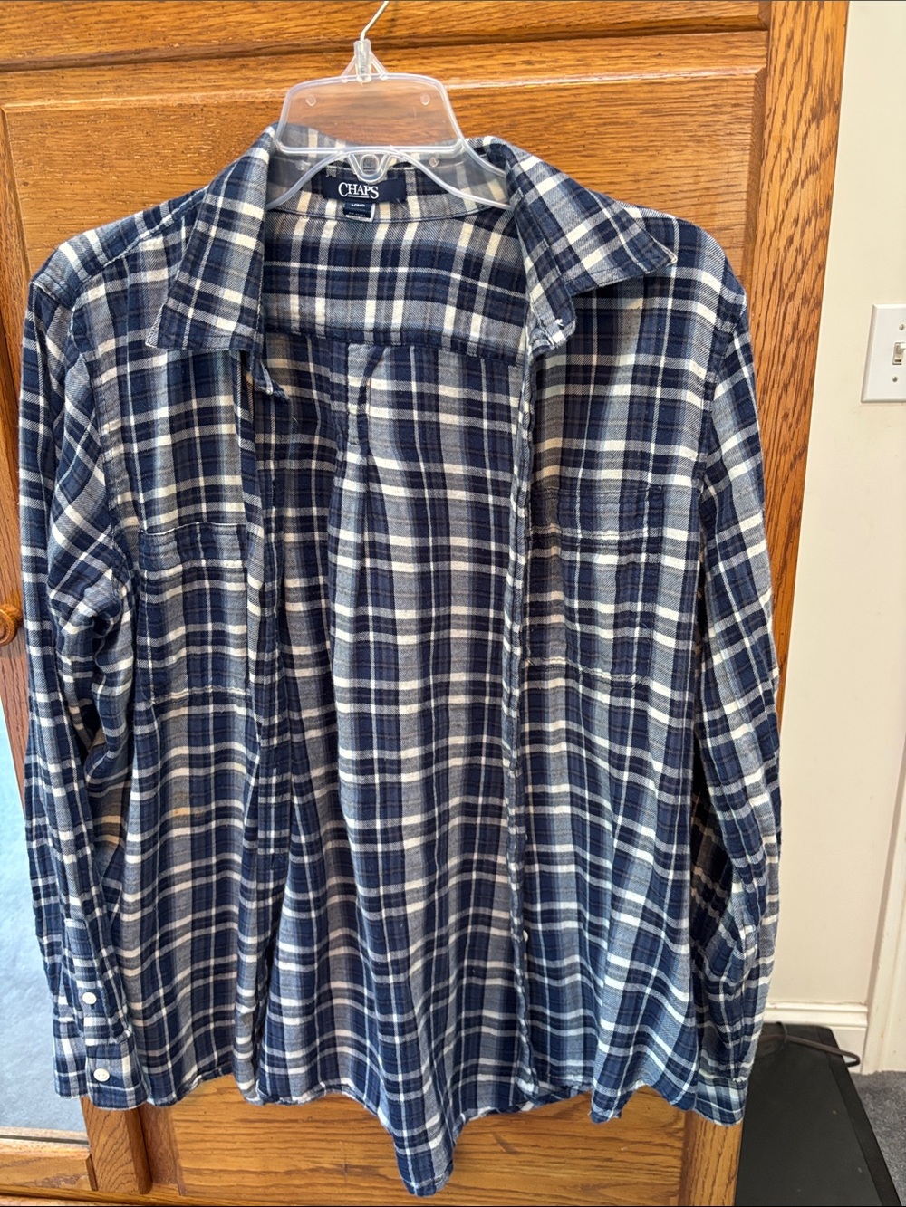Chaps Navy and White Plaid Button-Down Shirt